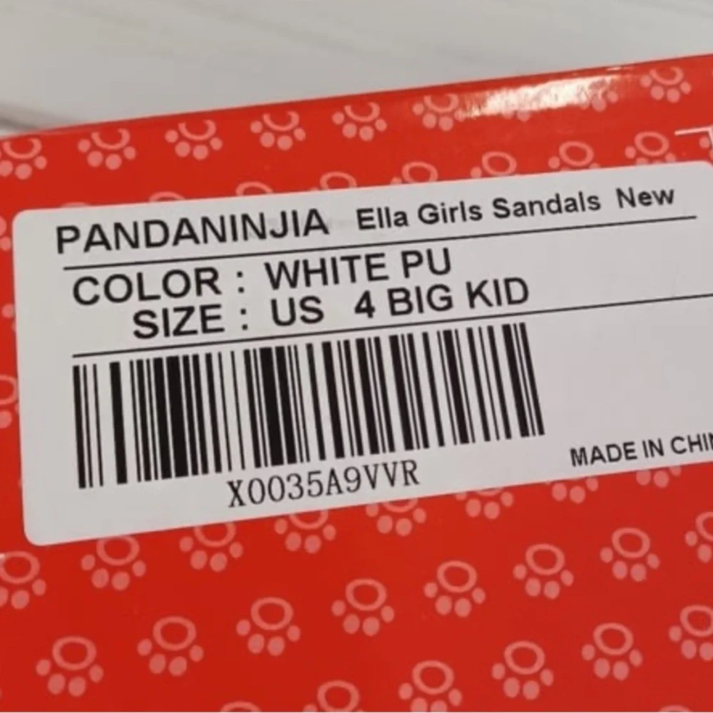PANDANINJA Ella Girls Size 4 White Bow Dressy Neutral Spring Summer Sandal Shoes